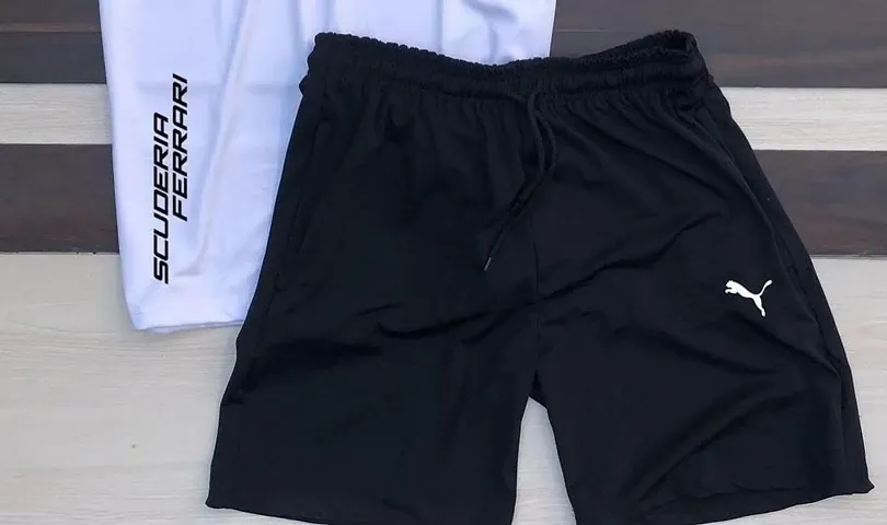 Black Polyester Regular Shorts For Men