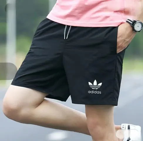 Black Polyester Regular Shorts For Men