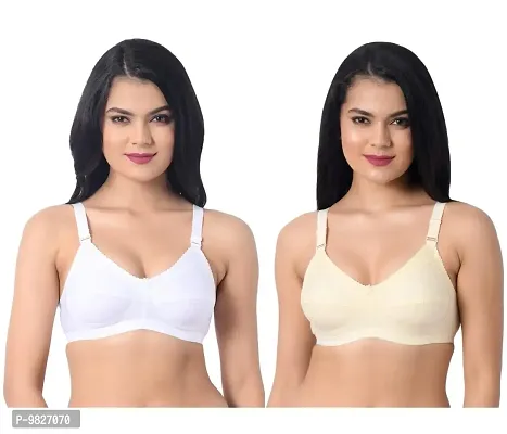 INNER TOUCH Women's Cotton Non-Padded Non-Wired Full Coverage/Broad Strap Bra (B, White,Beige, 40B)