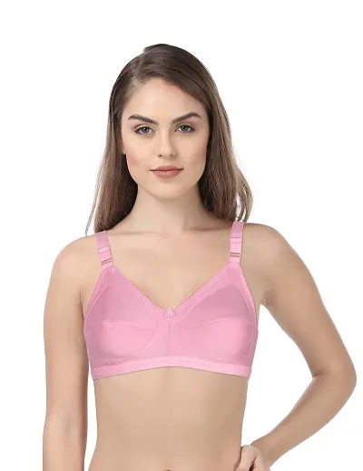 Pink Cotton Blend  Full Coverage Non- Padded  Bra
