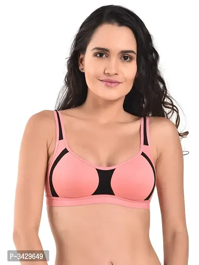 Peach Cotton Blend Peach Seamless Non- Padded Sports Bra