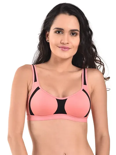 INNER TOUCH Women's Poly Lycra Non-Padded Full Coverage Sports Bra (Peach_38B)