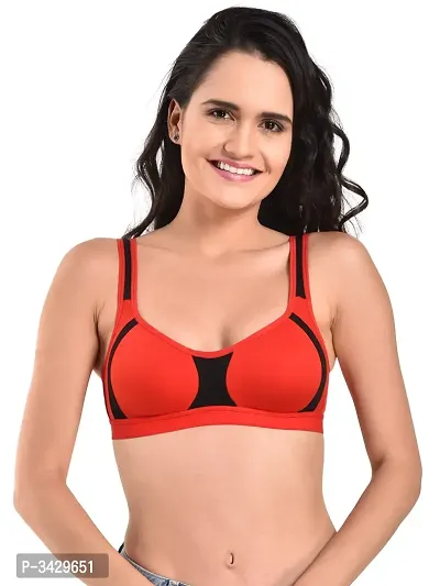 Red Cotton Blended Red Seamless Non- Padded Sports Bra