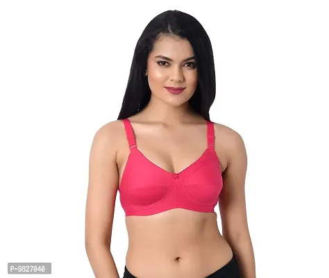 INNER TOUCH Women's Cotton Non-Padded Non-Wired Broad Strap/Full Coverage Bra (36B, Magenta,Black)-thumb2