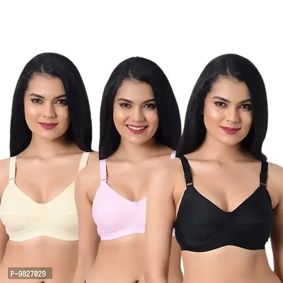 INNER TOUCH Women's Broad Strap Bra(Combo Pack of 3) (B, Skin,Pink,Black, 34B)