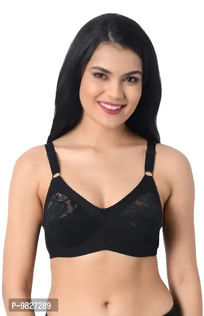 INNER TOUCH Women's Cotton Non Padded Full Coverage Everyday Bra Black-thumb0