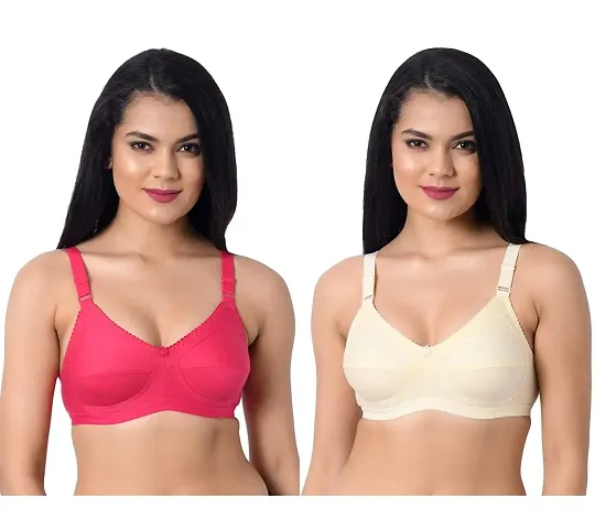 INNER TOUCH Women's Cotton Non-Padded Non-Wired Broad Strap/Full Coverage Bra