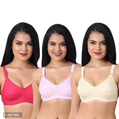 INNER TOUCH Women's Cotton Non-Padded Wire Free Everyday Broad Strap Bra (Combo of 3)-thumb0