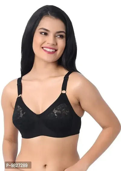 INNER TOUCH Women's Cotton Non Padded Full Coverage Everyday Bra Black-thumb2