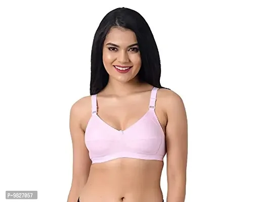 INNER TOUCH Women's Ultra Cotton Hosiery Non-Padded Non-Wired Broad Strap Full Coverage Regular Bra (Pink_32C)-thumb0