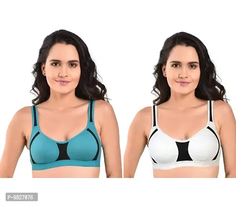 INNER TOUCH Women's Non-Padded Sports Bra(Combo Pack of 2) (B, M.Gray,Rama Green, 32B)-thumb0