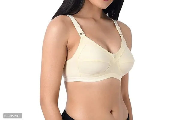 INNER TOUCH Women's Cotton Non-Padded Wire Free Regular Bra (INT-1202_White, Skin, Black_40)-thumb4