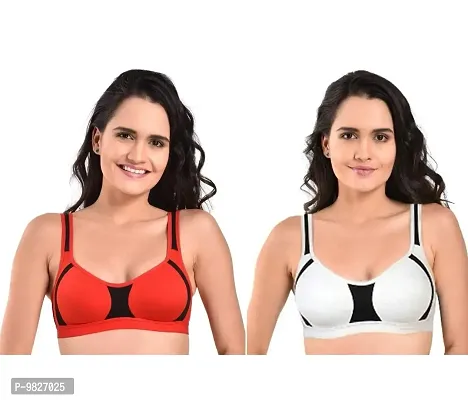 INNER TOUCH Women's Non-Padded Sports Bra(Combo Pack of 2) (B, M.Gray,Red, 36B)-thumb0