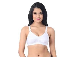 INNER TOUCH Women's Cotton Non-Padded Non-Wired Broad Strap/Full Coverage Bra (32B, White,Pink)-thumb1