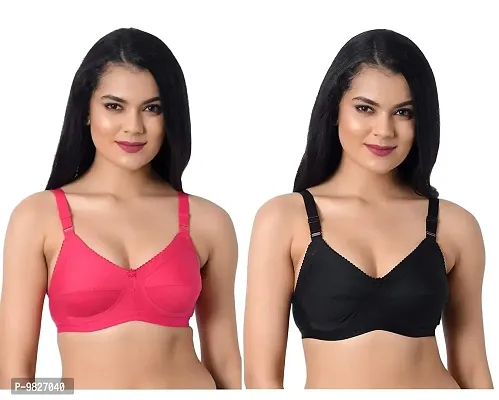 INNER TOUCH Women's Cotton Non-Padded Non-Wired Broad Strap/Full Coverage Bra (36B, Magenta,Black)-thumb0