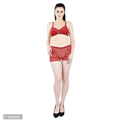 INNER TOUCH Non Padded Wirefree Full Net Bridal Set (Cherry Red)-thumb0