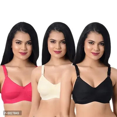 INNER TOUCH Women's Broad Strap Bra(Combo Pack of 3) (B, Skin,Black,Magenta, 44B)-thumb0