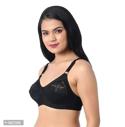 INNER TOUCH Women's Cotton Non Padded Full Coverage Everyday Bra Black-thumb3