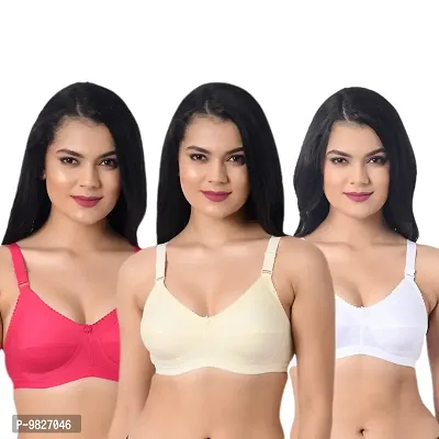 INNER TOUCH Women's Cotton Non-Padded Wire Free Everyday Broad Strap Bra (Combo of 3)