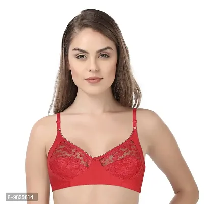 INNER TOUCH Women's Non-Padded Non-Wired Fancy Bra (Red_32B)