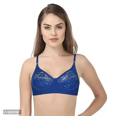 INNER TOUCH Women's Blended Cotton Net Fancy Bra (Royal Blue , 38B)