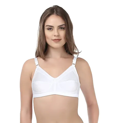 INNER TOUCH Women's Cotton Non-Padded Non-Wired Broad Strap Full Coverage Bra (b, 44) White