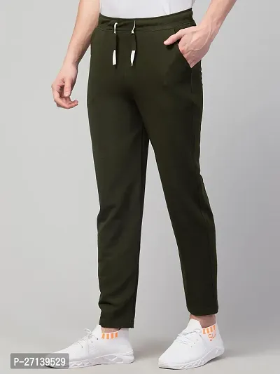 Stylish Green Cotton Blend Solid Regular Track Pant For Men