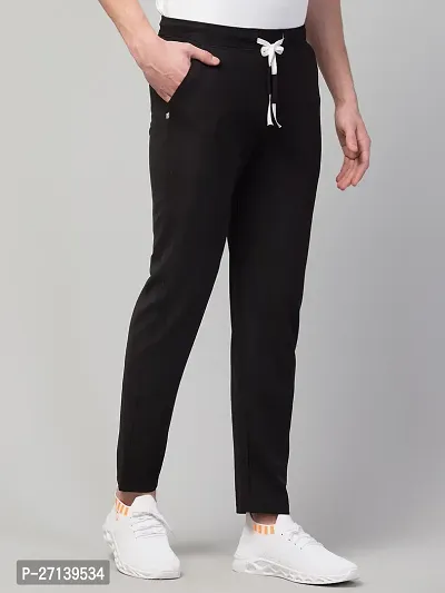Stylish Black Cotton Blend Solid Regular Track Pant For Men