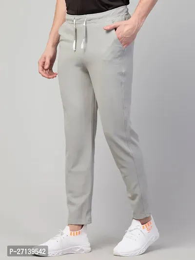 Stylish Grey Cotton Blend Solid Regular Track Pant For Men