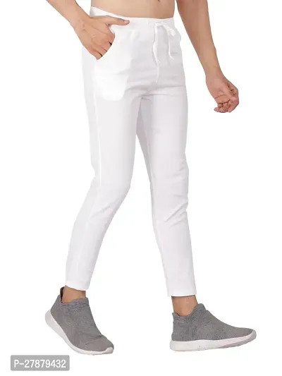 Stylish White  Cotton Blend Solid Regular Track Pant For Men-thumb0