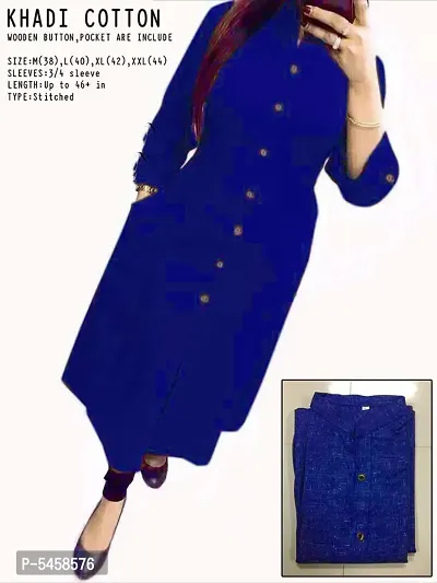 Women's Blue Cotton Solid Straight Kurtas