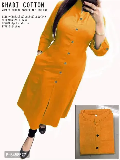 Women's Yellow Cotton Solid Straight Kurtas-thumb0
