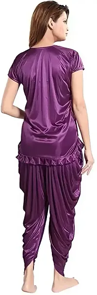 Elegant Purple Satin Solid Night Suits For Women-thumb3