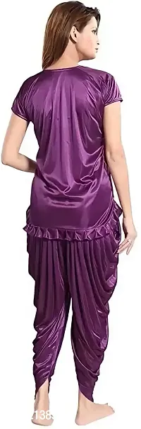 Elegant Purple Satin Solid Night Suits For Women-thumb4