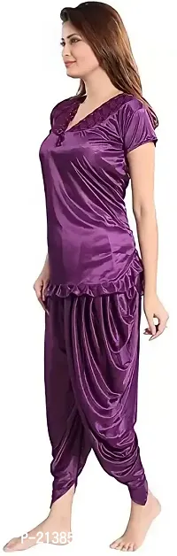 Elegant Purple Satin Solid Night Suits For Women-thumb2