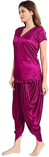 Elegant Purple Satin Solid Night Suits For Women-thumb2