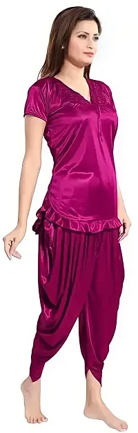 Elegant Purple Satin Solid Night Suits For Women-thumb3