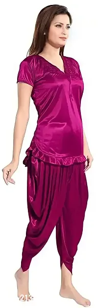 Elegant Purple Satin Solid Night Suits For Women-thumb4