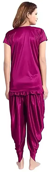 Elegant Purple Satin Solid Night Suits For Women-thumb1