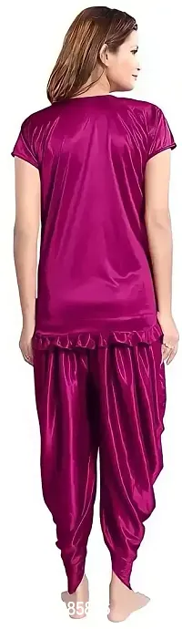 Elegant Purple Satin Solid Night Suits For Women-thumb2