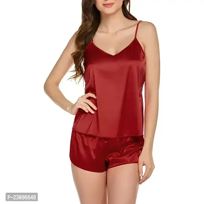 Womens Top and Shorts Nightwear | Spaghetti Top with Nicker | Satin Nightsuit for Womens