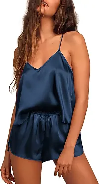Womens Top and Shorts Nightwear | Spaghetti Top with Nicker | Satin Nightsuit for Womens-thumb3