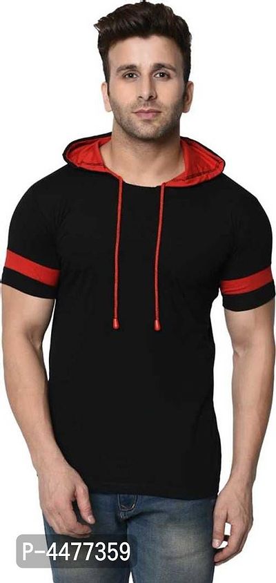 Premium Black Cotton Hooded T-Shirt For Men-thumb0
