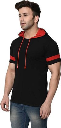 Premium Black Cotton Hooded T-Shirt For Men-thumb1