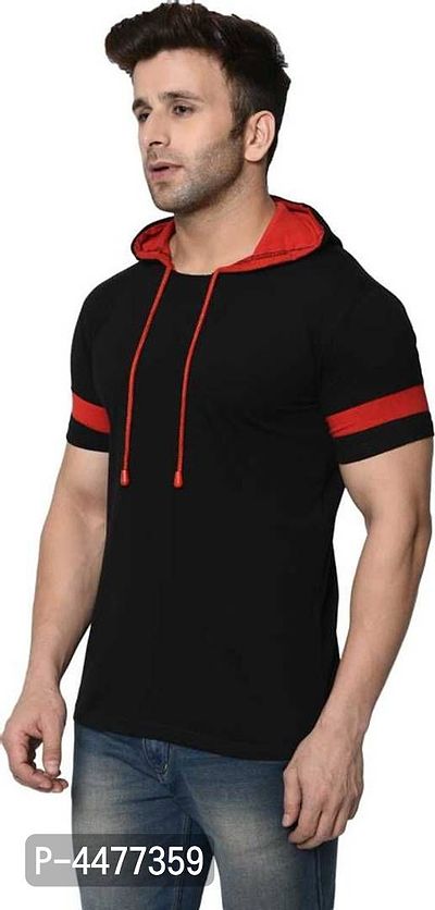 Premium Black Cotton Hooded T-Shirt For Men-thumb2