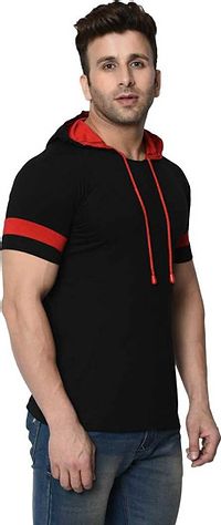 Premium Black Cotton Hooded T-Shirt For Men-thumb2