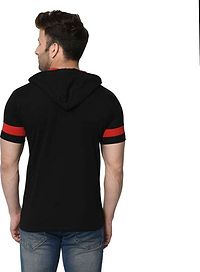 Premium Black Cotton Hooded T-Shirt For Men-thumb3