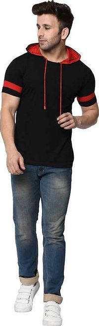 Premium Black Cotton Hooded T-Shirt For Men-thumb4
