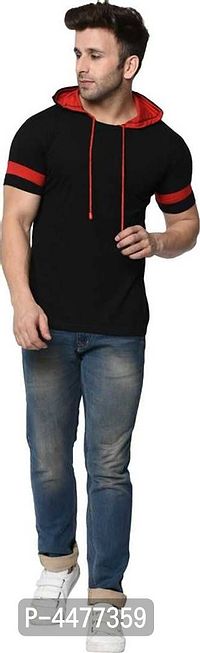 Premium Black Cotton Hooded T-Shirt For Men-thumb5
