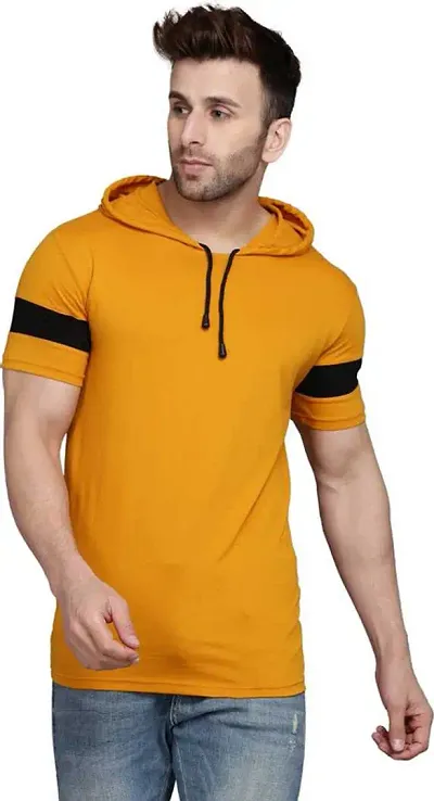 Men's Solid Cotton Hooded T Shirt